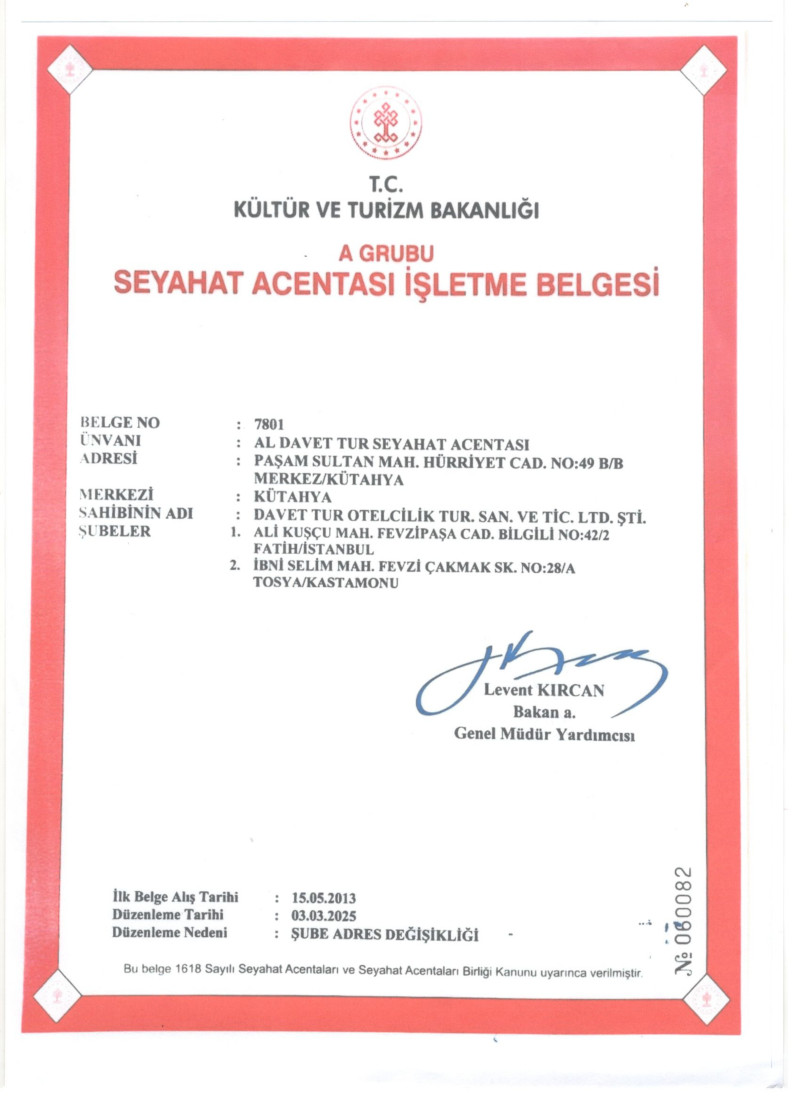 Tursab İşletme Belgesi